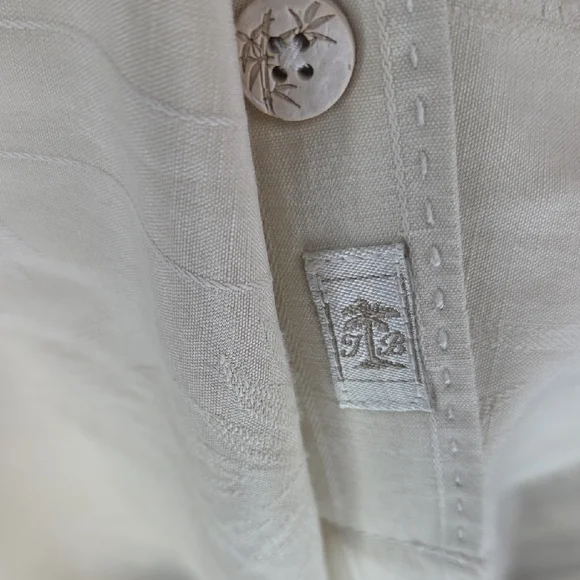 Tommy Bahama Light Cream Casual Button Down Shirt, Silk And Linen, Medium - Picture 9 of 10